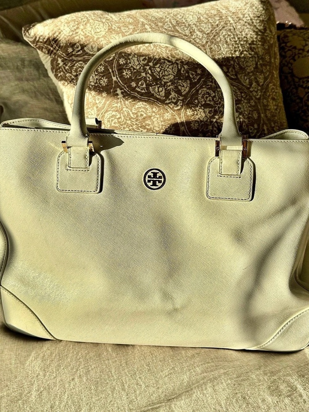 Tory Burch Robinson Double Zip Tote – Ivory/White Saffiano Leather Gold Handware